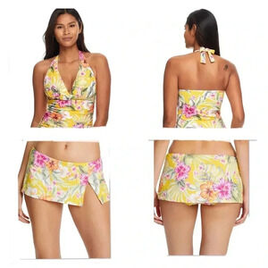 BLEU ROD BEATTIE Paradiso Halter Wire-Free Tankini Top and Swim Skirt Size 8